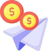 A paper airplane with dollar coins flying out of it vector