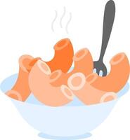 A bowl of sausages with a fork and spoon vector