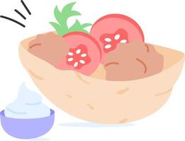 A bowl of food with tomatoes and yogurt vector