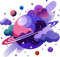 An illustration of the planet with clouds and stars vector