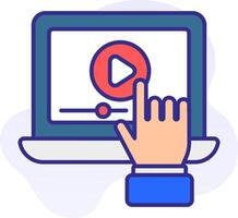 A hand pointing at a player on a laptop vector