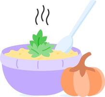 A bowl of rice with a pumpkin and herbs vector