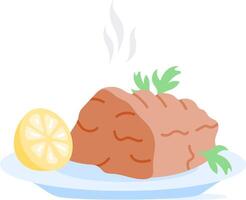 A steak with lemon and parsley on a plate vector