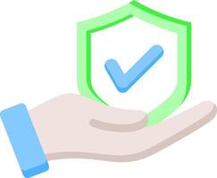 A hand holding a shield with a tick mark on it vector