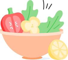 A bowl of vegetables with a lemon slice vector