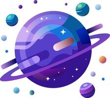 An illustration of the planet saturn with planets around it vector