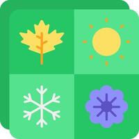 Four different icons with the sun, snowflake, maple leaf and leaf vector