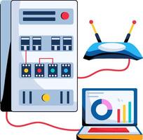 A laptop and a server with a computer and a router vector
