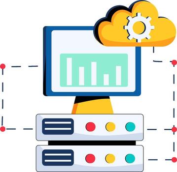 un computadora con un nube y un bar grafico vector