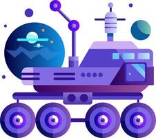 An illustration of a space vehicle with a planet and other objects vector