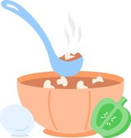 A bowl of soup with a spoon and a green pepper vector