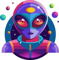 An illustration of an alien with colorful space background vector