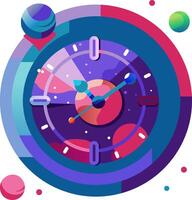 A colorful clock with planets and stars vector