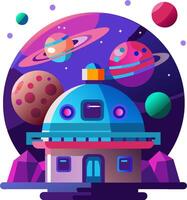 An illustration of a house with planets and planets vector