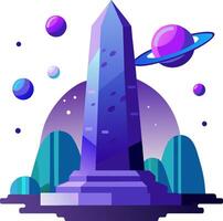 An illustration of a monument with planets and planets around it vector