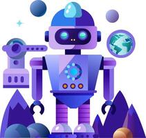 A robot with a globe and other objects vector