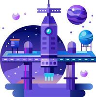 Space station with planets and space station illustration vector