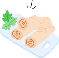 A plate with rolls and herbs on it vector