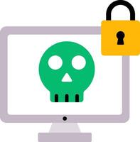 A green skull with a padlock on a computer screen vector
