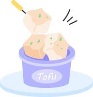 A bowl of tofu with a spatula vector
