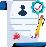 A pen and a paper with a check mark and a person icon vector
