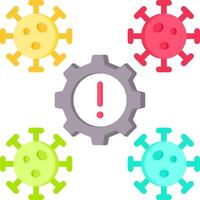 Four different colored viruses with a gearwheel vector