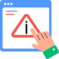 A hand pointing at a warning sign on a computer screen vector