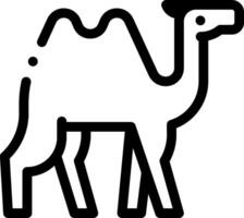 A camel is shown in a black and white outline vector