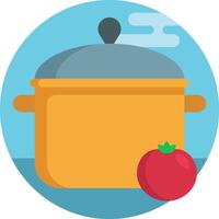 A pot with a tomato and a lid vector