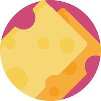 A piece of cheese in a circle with a pink and yellow background vector