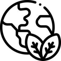 A black and white outline of a globe with leaves vector