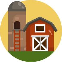 A red barn and ladder with a ladder on top vector