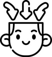 A black and white line icon of a man's head with arrows coming out of it vector