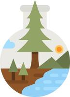 A flat illustration of a forest with trees and a river vector