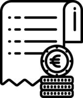 A black and white icon of a paper with a coin and a check vector