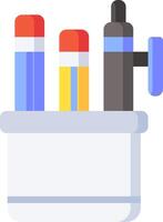 A white container with three pens and a pencil vector