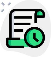 A green and black clock icon with a paper document vector