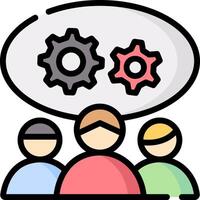 People with gears and a speech bubble vector