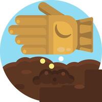A glove is touching dirt and a hand is holding it vector
