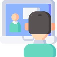 A person is looking at a computer screen with a person on it vector