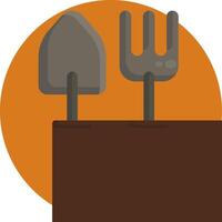 Garden tools and shovel on a brown background vector