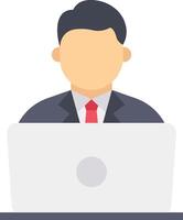 A man in a suit is sitting at a desk with a laptop vector