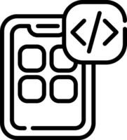A black and white icon of a phone with a code vector