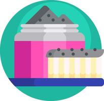 A jar of toothpaste and a toothbrush on a blue plate vector