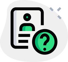 A question mark icon with a person's name and a green circle vector