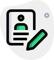 A green pencil is holding a document and a person is sitting in the chair vector