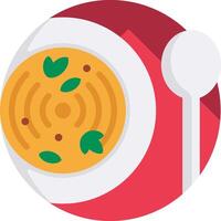 A bowl of soup with a spoon and fork vector