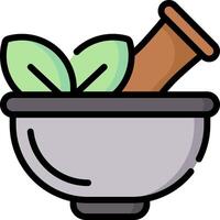 A mortar and pestle with a leaf in it vector