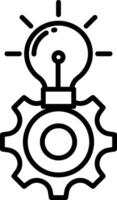 A black and white image of a gear with a light bulb vector