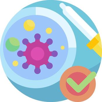 A flat icon of a microscope with a syringe and a check mark vector